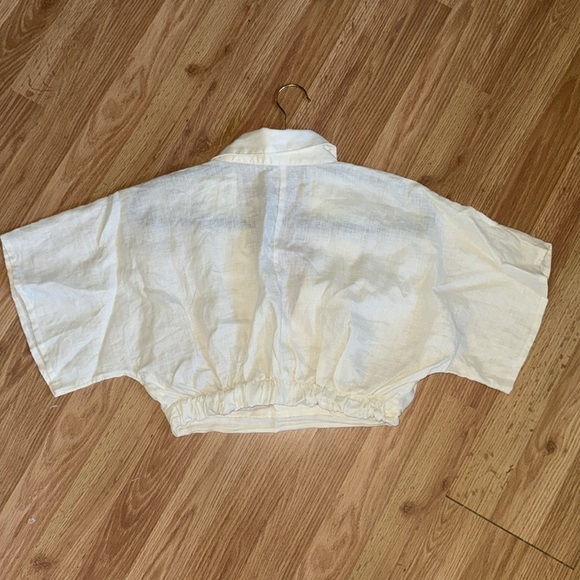 Studio F Linen Crop Blouse Size Small - Picture 5 of 7